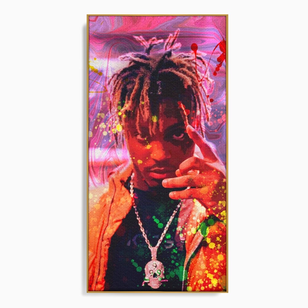 Tablou canvas cu tablou portret juice wrld, in rama de aluminiu auriu
